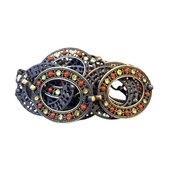 Vintage Oval Link Rhinestone Statement Belt Amber Brass Boho Western main image 5